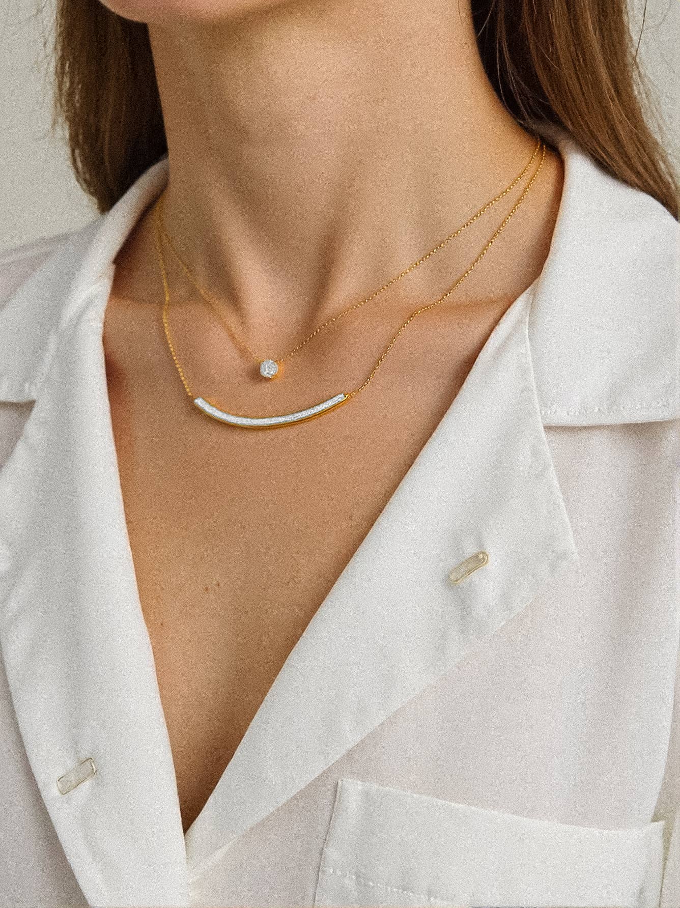 Image of Lorenza 18K Gold Non-Tarnish Layered Smile CZ Necklace